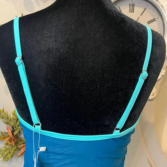 NEW Eomenie Slimming Ruched One-Piece Bathing Suit, Teal & Aqua Blue, Medium - Picture 5 of 9